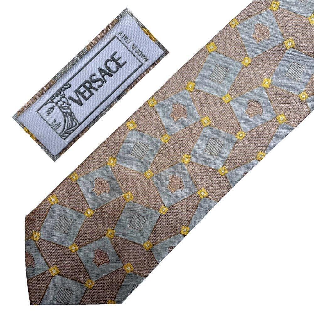 VERSACE‎ 90s Vintage Metallic Silk Medusa Pattern Tie Made in Italy